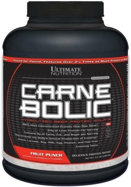 Ultimate Nutrition Carne Bolic Beef Protein Powder, Lactose Free Protein Shakes, Paleo and Keto Friendly with No Sugar or Carb, Low Calorie Isolate Powder, Hydrolized Protein, 60 Servings, Fruit Punch