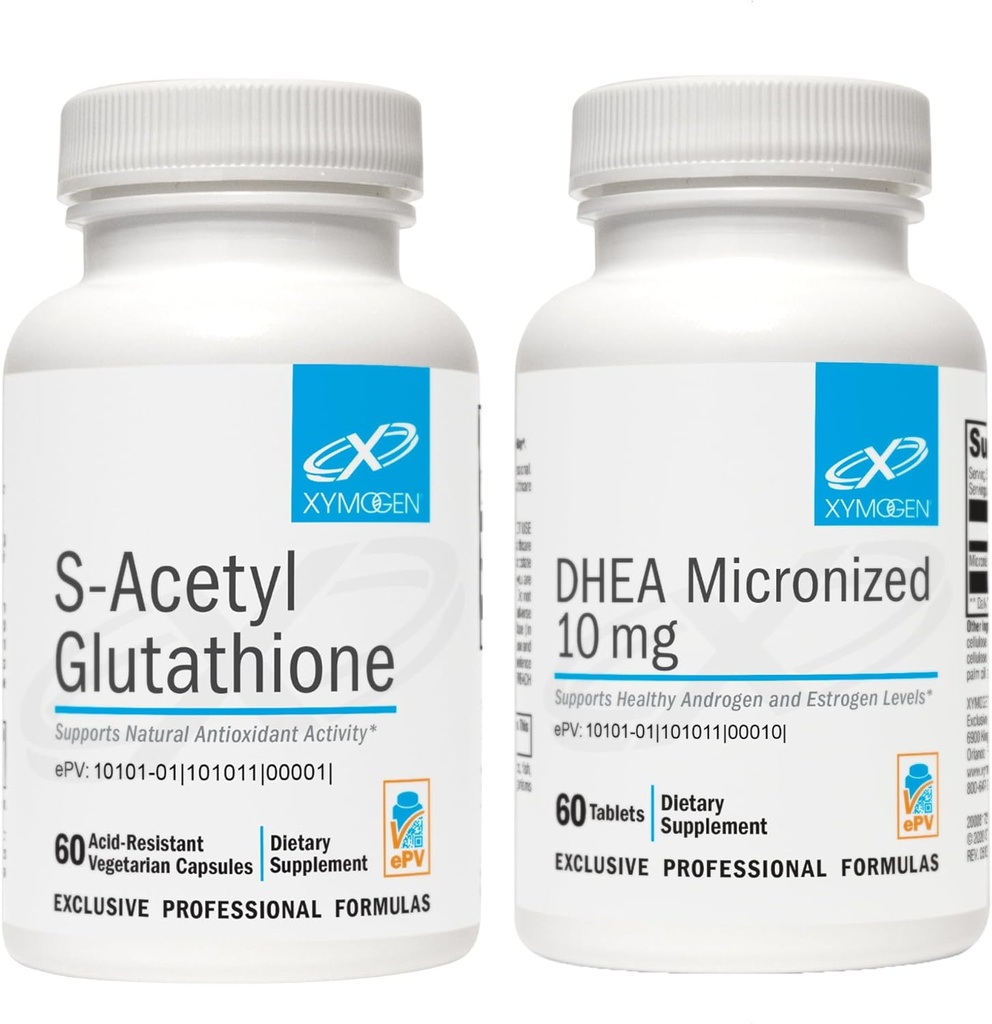 XYMOGEN DHEA 10 mg (60 Tablet) + S Acetyl Glutathione (60 Capsules) 2Piece Sche - Mikronized DHEA + Üstün Abhidrorpsiyon, Sağlıklı Aging'i Desteklemek için