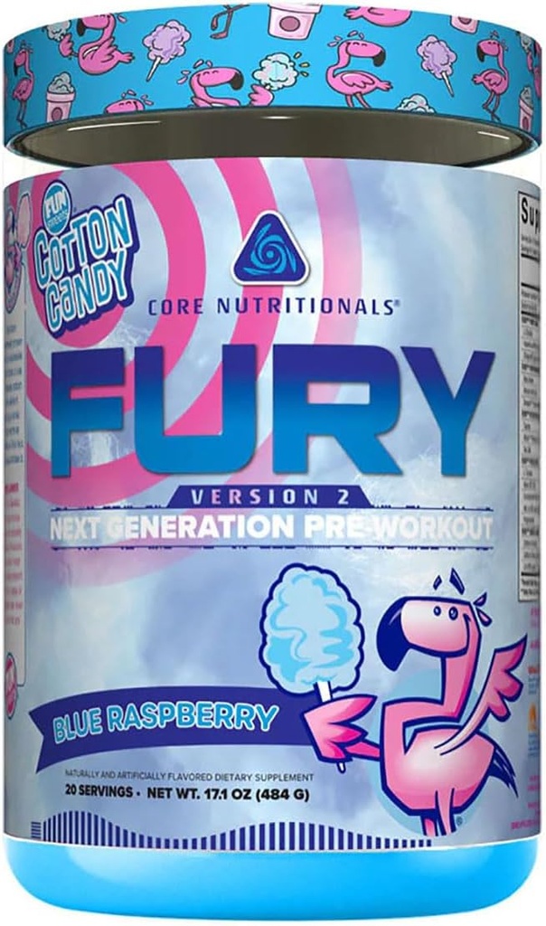 Core Nutritionals Fury V2: Pre-Workout Powder to Maximize Performance in The Gym W/Zum-XR® Caffeine, L-Citruline, and Alpha GPC (40 Scops) (Fun SweetsTM Blue Raspberry)