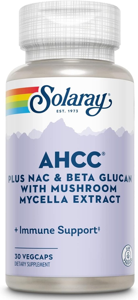 SOLARAY AHCC + NAC & Beta Glucan, Veg Cap (Btl-Plastic) | 30ct