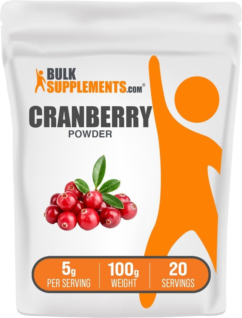 BulkSupplements.com Cranberry Powder - Cranberry Συμπληρώματα για Γυναίκες & Άνδρες, Air Dryd Cranberries - Χωρίς γλυκαντικά & Γλουτένη, 5g ανά Σερβίρισμα, 100g (3.5 oz) (Pack of 1)