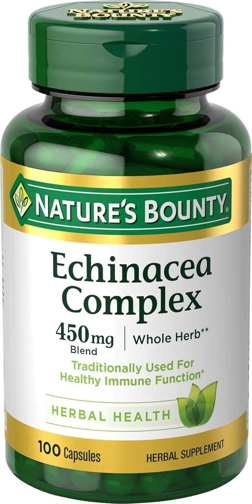 Nature's Bounty Echinacea Complex, συμπλήρωμα βοτάνων, Υποστηρίζει την Ανοσολογική Υγεία, 450 mg, 100 Κάψουλες
