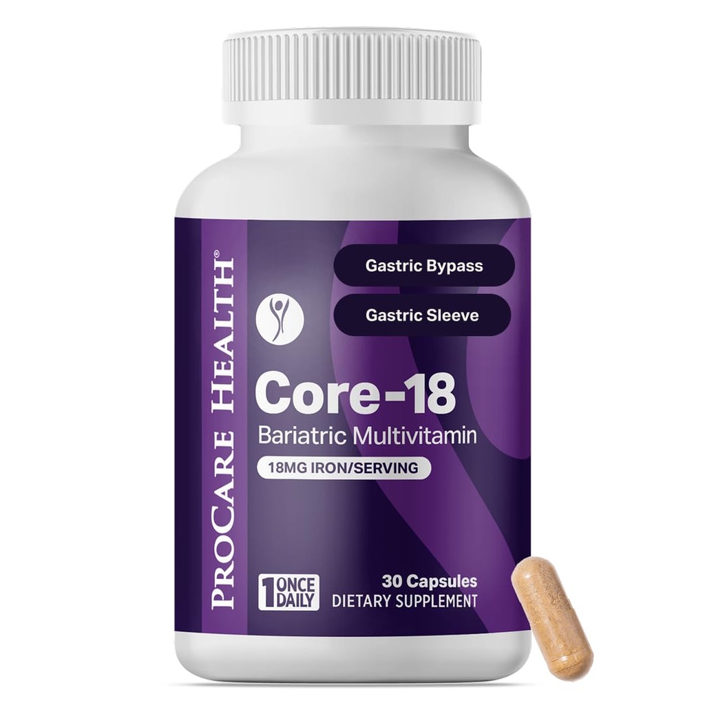 ProCare Health Bariatric Multivitamin with Iron 18mg (30 Easy to Swallow Caps) - Post Op Μπαριατρική Βιταμίνες για χάπια γαστρικής παράκαμψης - Πρέπει να έχει για τους ασθενείς μανίκια (1 μήνας προμήθεια)