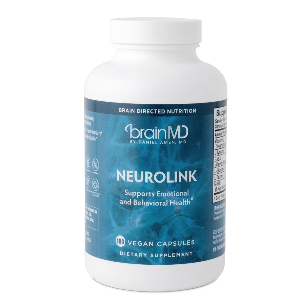 Dr Amen BrainMD NeuroLink - 180 κάψουλες - Προάγει την ιδανική λειτουργία του εγκεφάλου, εστίαση και συγκέντρωση - Χωρίς γλουτένη - 45 εξυπηρετήσεις