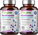 Biophix B-3 Nicotinamid 500 mg 180 Caps 2 Pack - Nicotinic Amide Niacin Natural Flush-Free Vitamin Formula - Destekler Skin Hücre Sağlığı