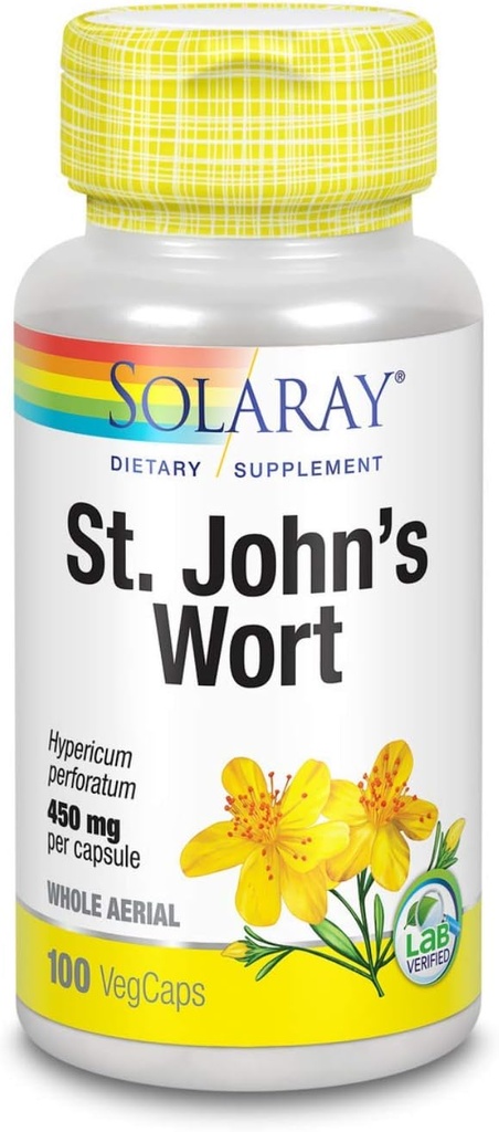 SOLARAY St. John's Wort Aerial 450 mg | Herbal Support for Mood, Beyin Sağlığı ve Sağlıklı Uyku | 100% Vegan, Non-GMO | 100ct