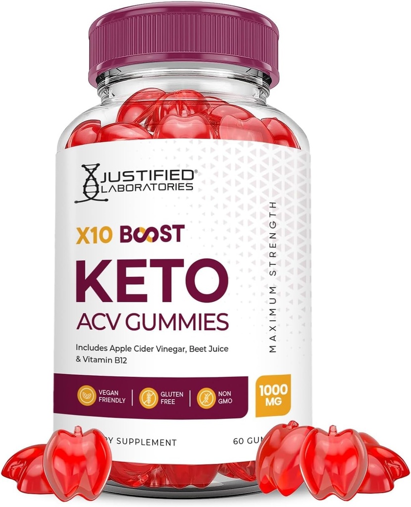 Justified Laboratories X10 Boost Keto ACV Apple Cinegar Boost Formed with Ρόδι με σκόνη χυμού τεύτλων B12 Vegan Non GMO 60 Gummies
