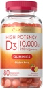 Carlyle Vitamin D3 10000iu Gummies for Yetişkinler | 80 Kont | Peach Flavored Gummy | Kadınlar ve Erkekler için yüksek Potency | Vegetarian, Non-GMO, Gluten Free Supplement Supplement Supplement