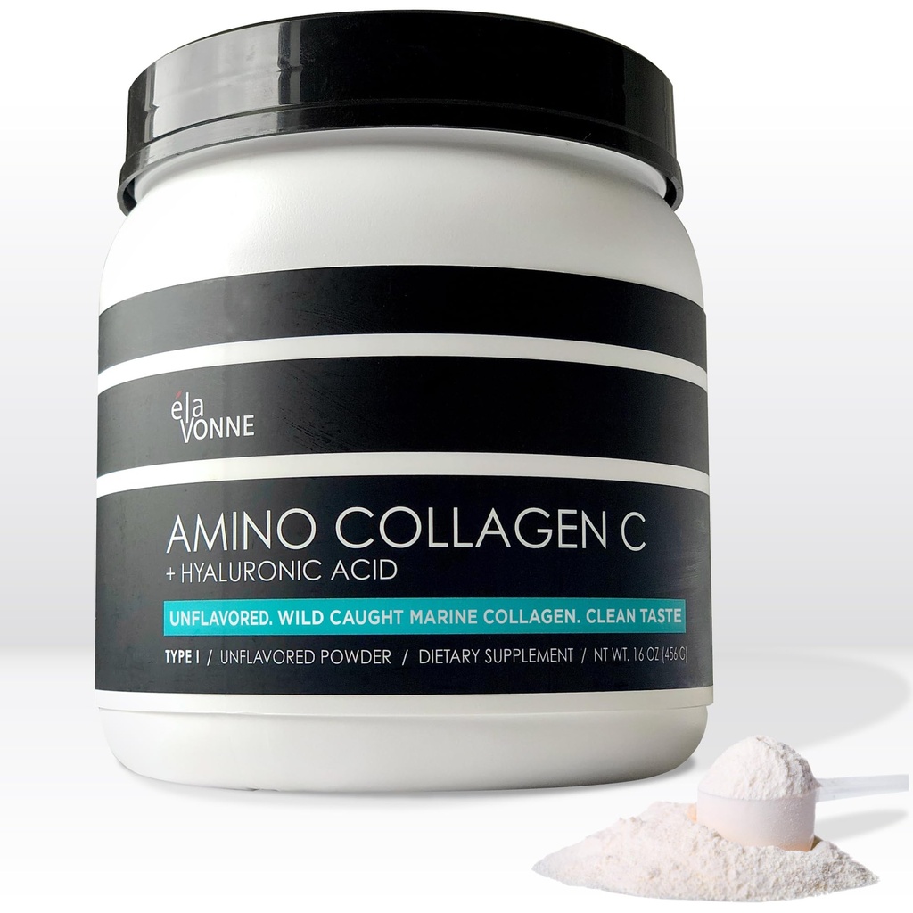 Amino Collagen C ile Hyaluronic Acid (60, 16oz  456g) - Non-GMO Marine Collagen. - Hydrolyzed Toz - Unflavored - No Sugar - For Company Skin, Hydration, sağlıklı Ortaklar ve Gut.