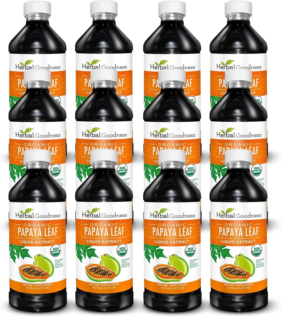 Papaya Leaf Extract Αιμοπετάλια Υποστήριξη - 15X Δύναμη - Φυσικό Αιμοπετάλια Αναμνηστική & Digestive Aid - Βιολογικό Υγρό Εκχύλισμα - Χυμός 16oz - Ποσότητα Υπόθεση (12) - Φυτική καλοσύνη
