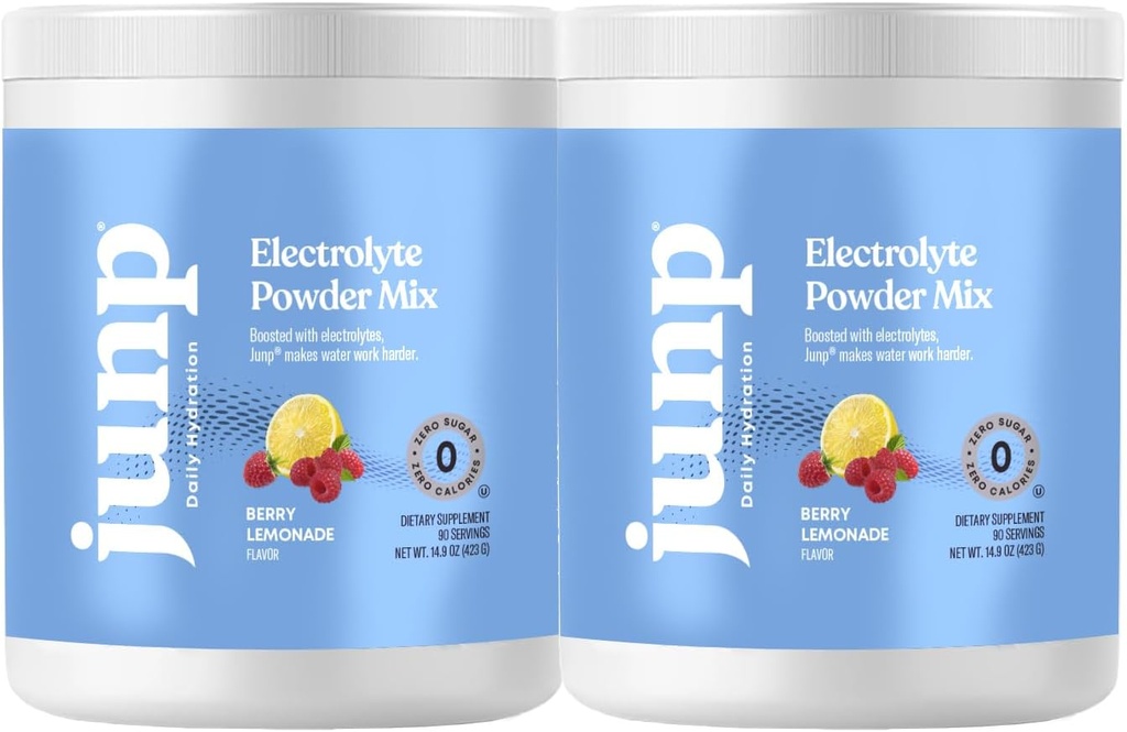 JUNP Electrolytes Powder No Sugar No Carbs – Fresh Berry Lemonade Keto Drink Mix - Potassium & Salt Electrolyte Hydration Powder Zero Calorie Sugar Free Electrolyte Powder, 90 Servings (Pack of 2)