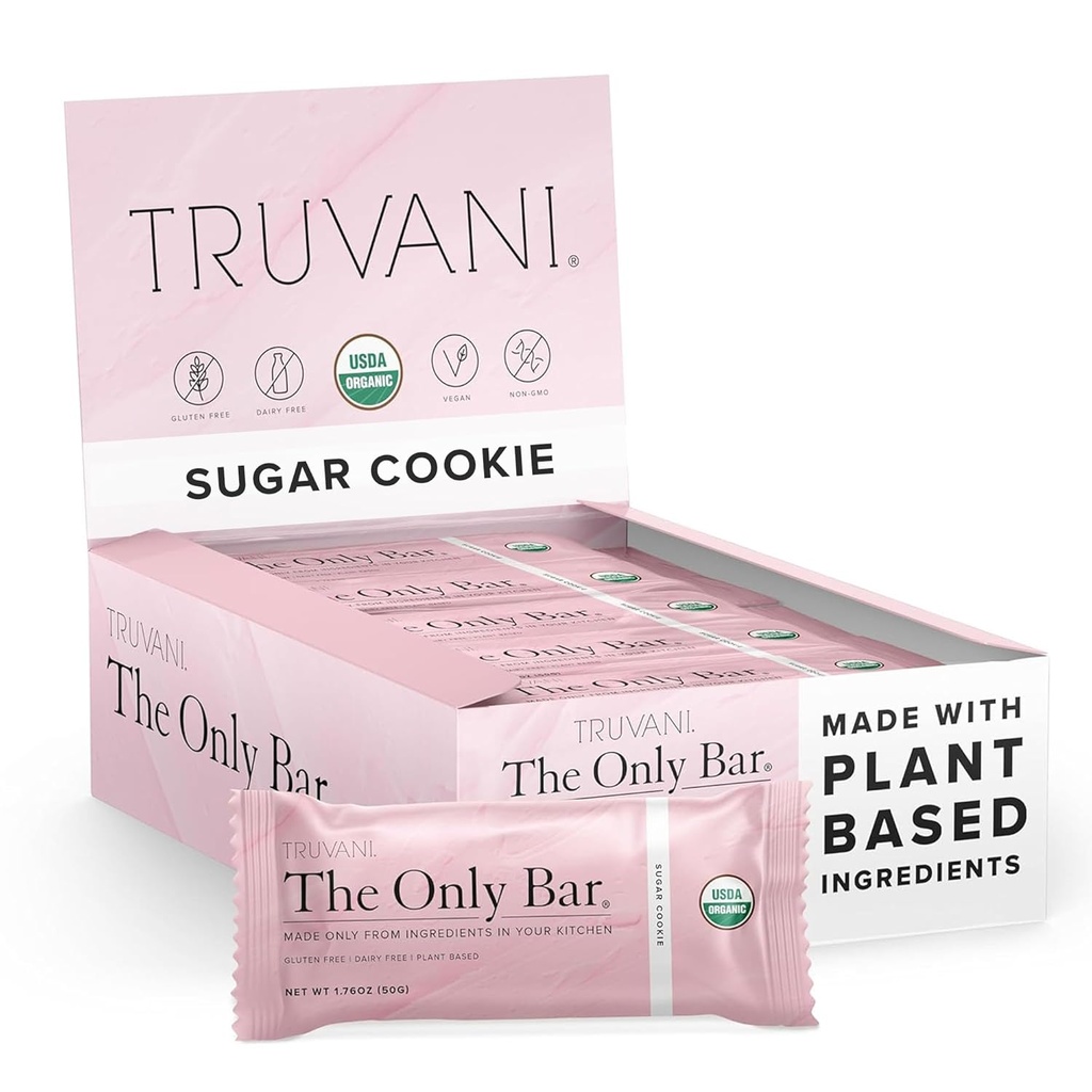 Truvani Plant Based Snack Bars | Sugar Cookie 12 Pack | 6g protein | USDA Organik ve Vegan | Sadece Bar | Süt, Soy ve Gluten Free | Bireysel olarak sardı