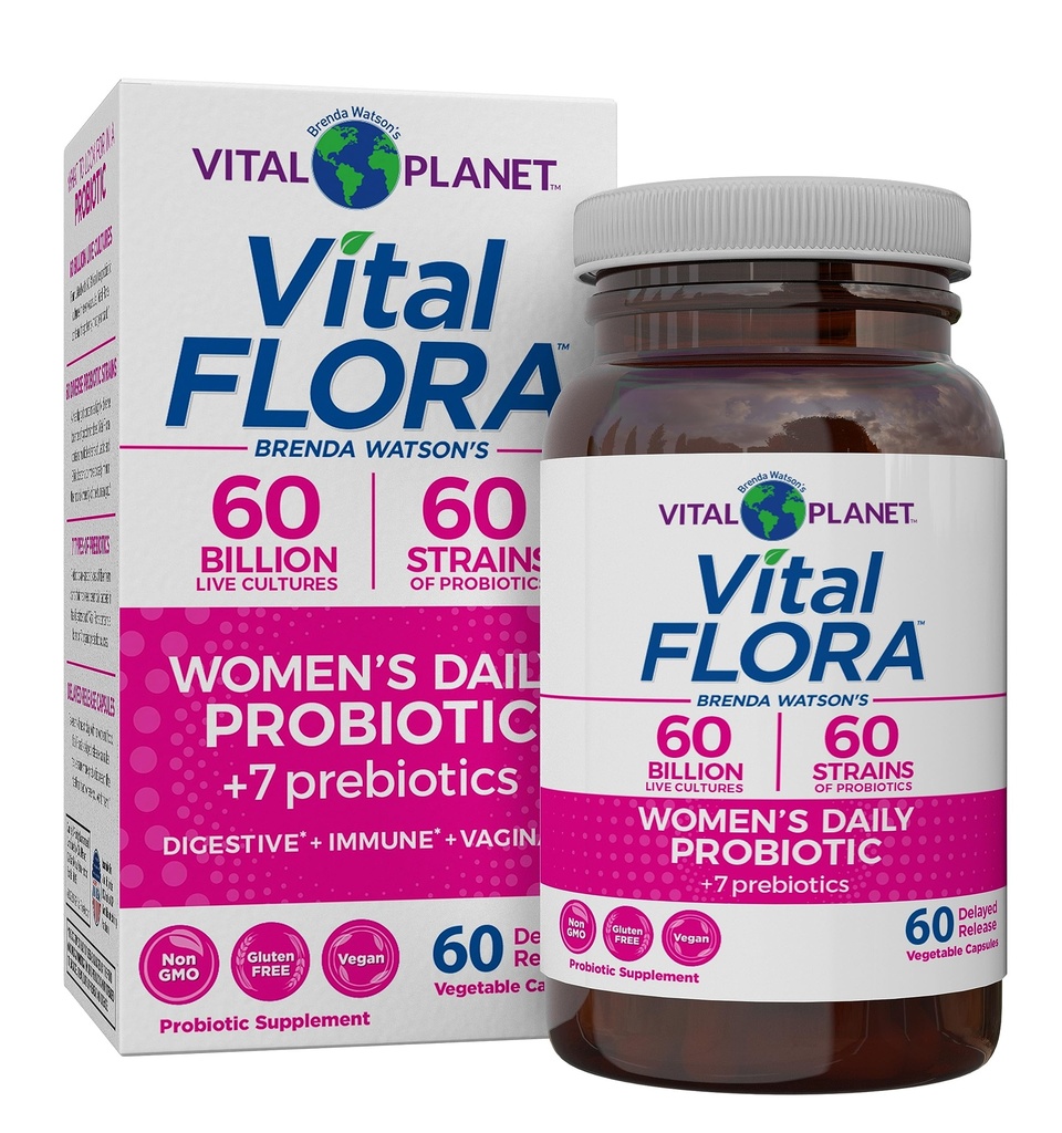 Vital Planet - Vital Flora Women's Daily Probiyotik 60 Milyar CFU, 60 Diverse Strains, 7 Organik Prebiyotikler, Vaginal ve Immune Support, Bloating, Digestive Health Probiyotiks for Women 60 Capsules