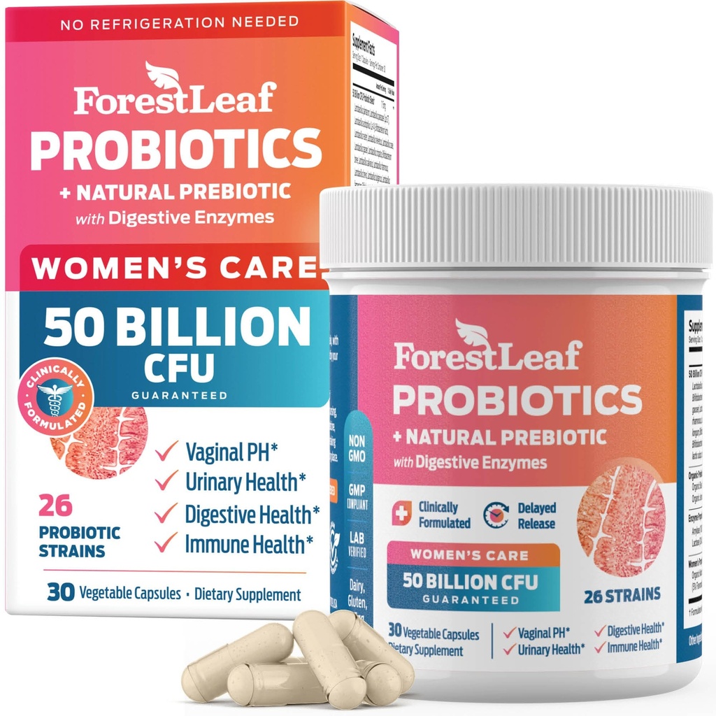Kadınlar için probiyotikler, 50 Milyar CFU, 26 Benzersiz Strains, Women's Probiyotik and Prebiyotiks Support Digestive Health, w/Cranberry, Hibiscus & D-Mannose for Vaginal PH Balance, Urinary, Gut (30 Caps)