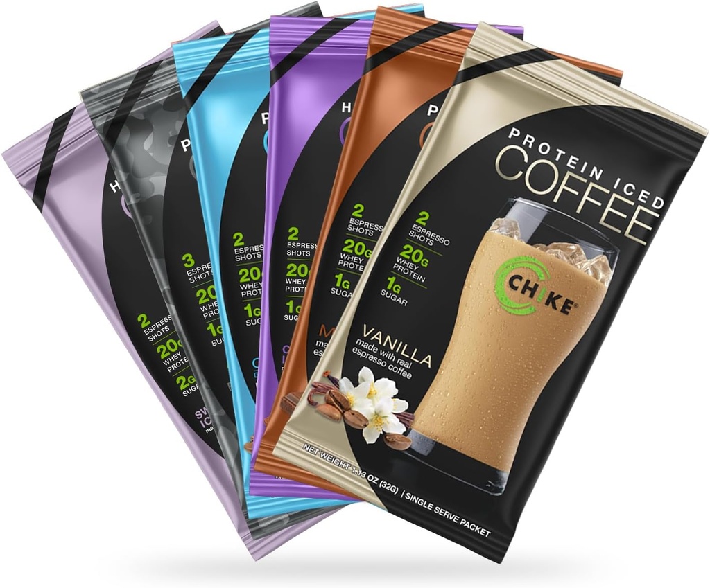 Chike High Protein Buzlu Kahve Örnekr Paketi, 20 G protein, 2 Shots Espresso, 1 G Sugar, Keto Friendly and Gluten Free, 6 Single Servis Packets (packing may change)