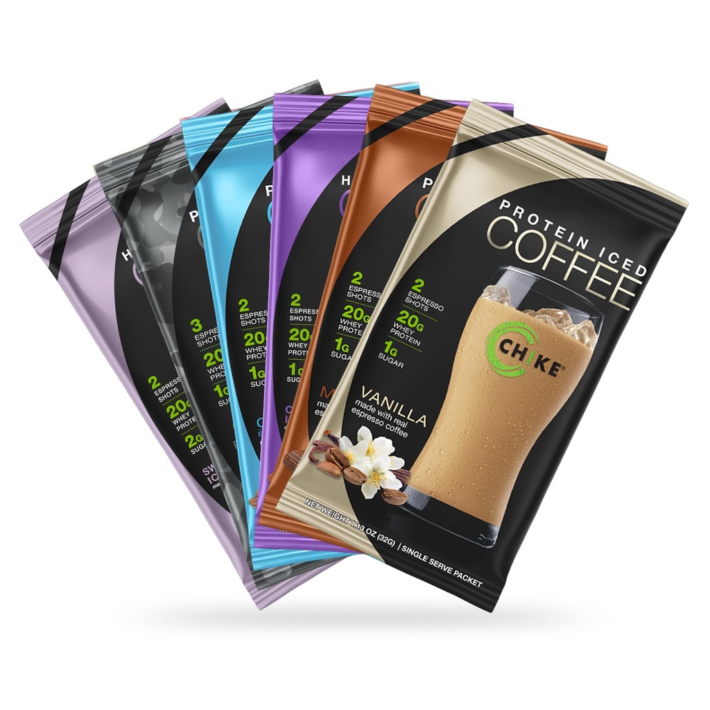 Chike High Protein Buzlu Kahve Örnekr Paketi, 20 G protein, 2 Shots Espresso, 1 G Sugar, Keto Friendly and Gluten Free, 6 Single Servis Packets (packing may change)