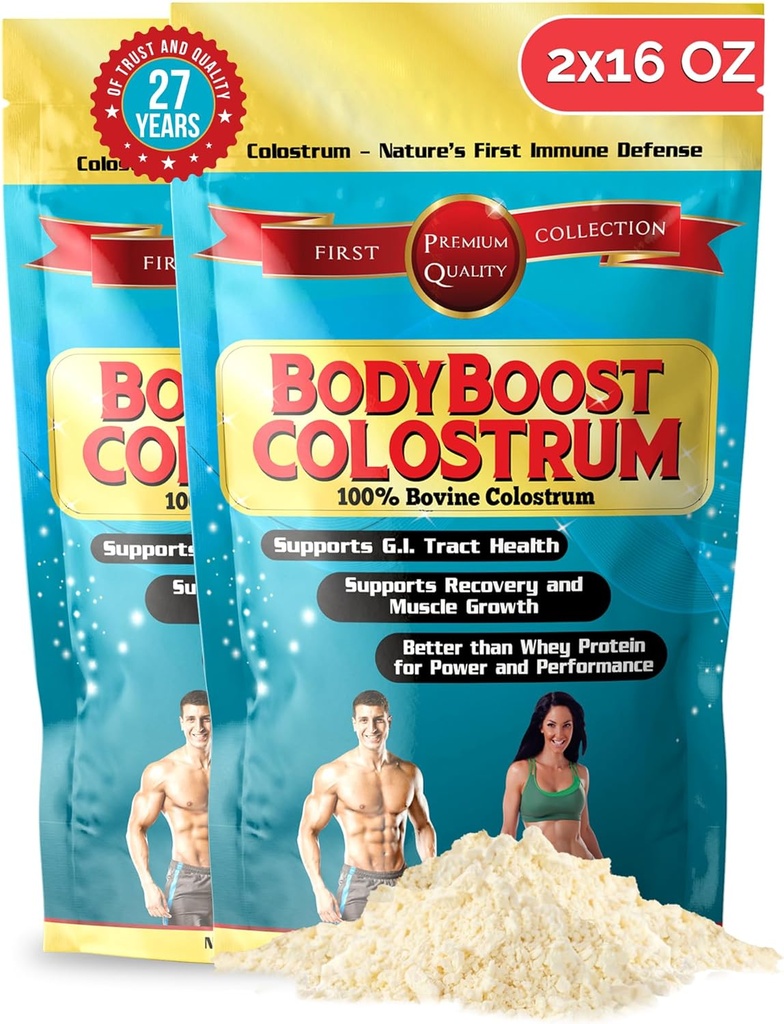 BodyBoost Colostrum Whole, 100% Bovine Colostrum Toz, Immune ATM Supplement with Immunoglobulin & Lactoferrin, Grass Fed Colostrum, Gut Health, Diverse Intake, 2x16 oz