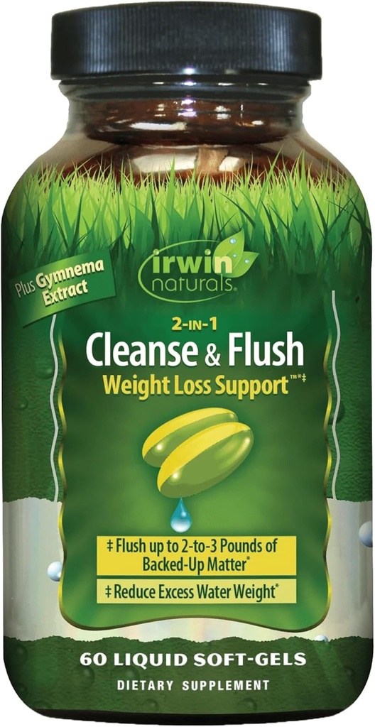 Irwin Naturals 2-σε-1 Καθαρισμός & Flush Υποστήριξη απώλειας βάρους - 60 υγρά μαλακά γέλη - Flushes Digestive Tract & Reduces Bloating - 30 Σύνολο εξυπηρετήσεων
