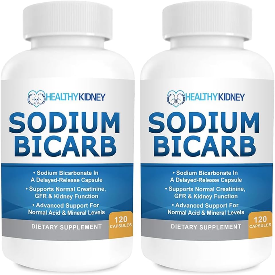 sodyum Bikarbonat 650 mg Capsules Normal Böbrek Fonksiyonlu ve Kidney Supplement'i Desteklemek için Gecikti. Sodyum Bikarbonate for Acid Relief, alkalinity 120 Pills 2Pack