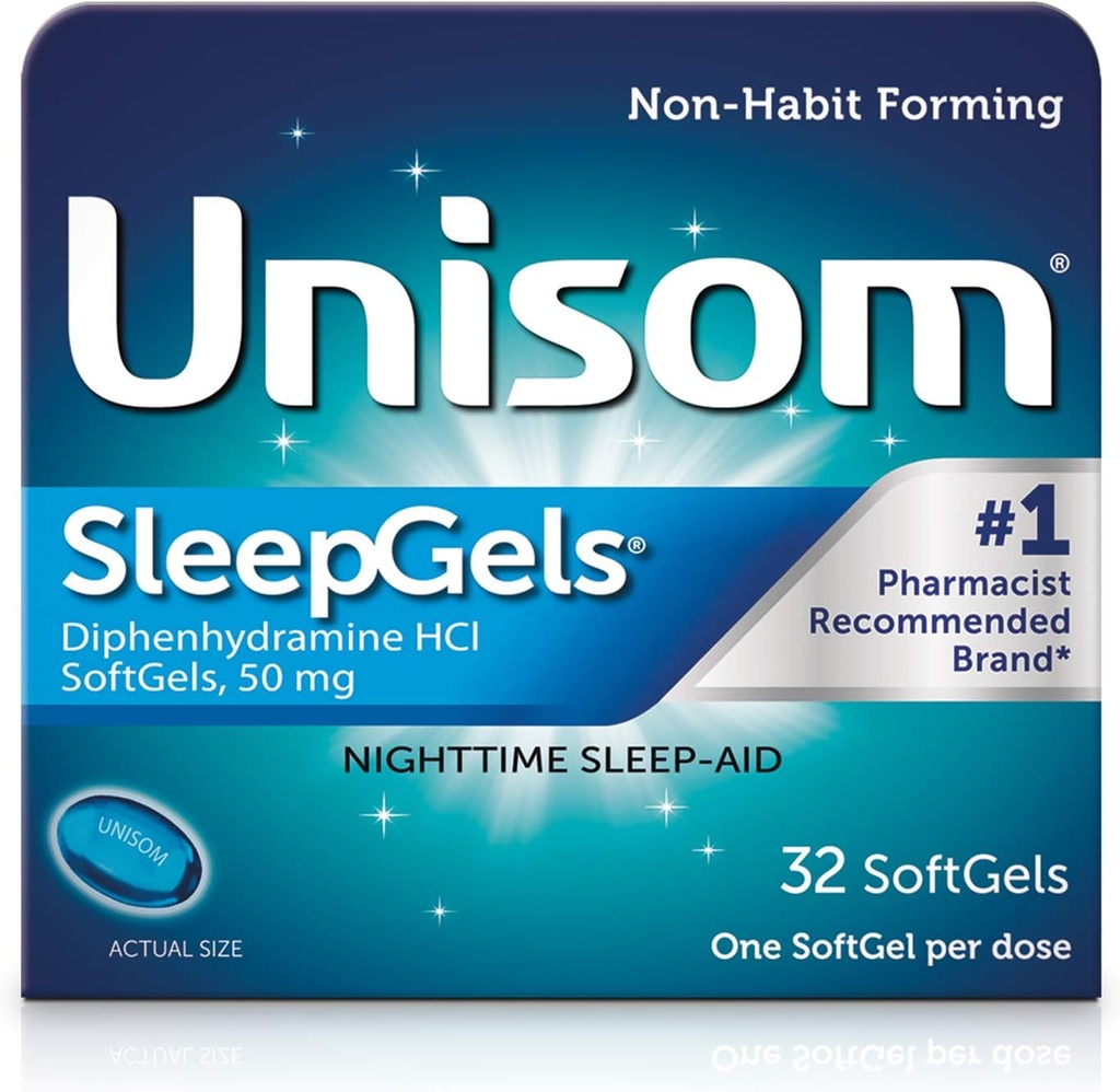Unisom SleepGels, Nighttime Sleep-aid, Διφαινυδραμίνη HCI 50 mg, 32 SoftGels