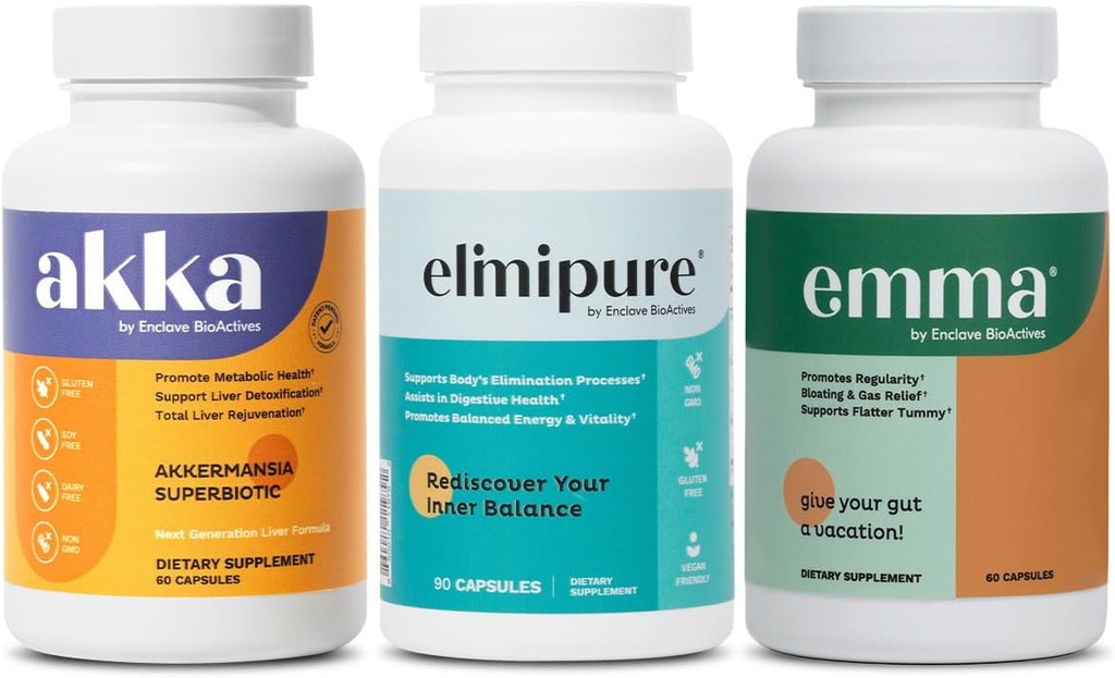 Emma Gut Health & Elimipure Gut Cleanse & Akka Liver Cleanse – 3in-1 Detox Sche for Digestive Balance, Regularity & Metabolism Support | Supports Waste Elimination & Microbiome Health