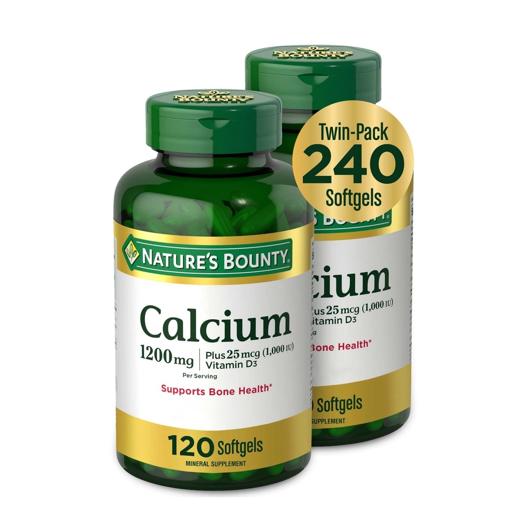 Nature's Bountyuba 1200 mg with Vitamin D3 - Bone Health Softgels, Kalsiyum ve Vitamin D Supplement, 120 Ct (2-Pack)