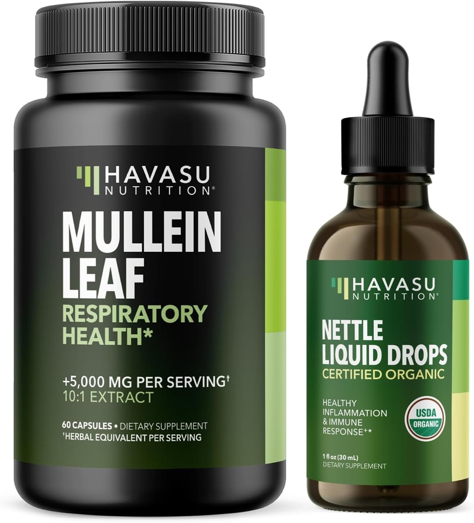 AKSU NUTRITION Mullein Leaf Capsules + Nettle Liquid Drops Respiratory Health Sche