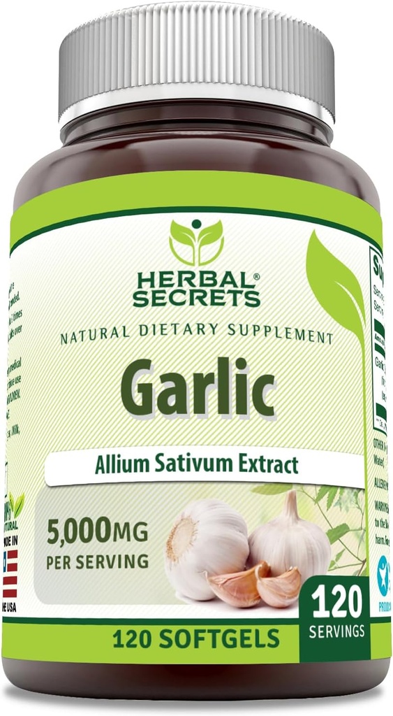 Herbal Secrets Garlic Supplement | 5000 Mg Per Serving | 120 Softgels | Non-GMO | Gluten Free | Made in USA