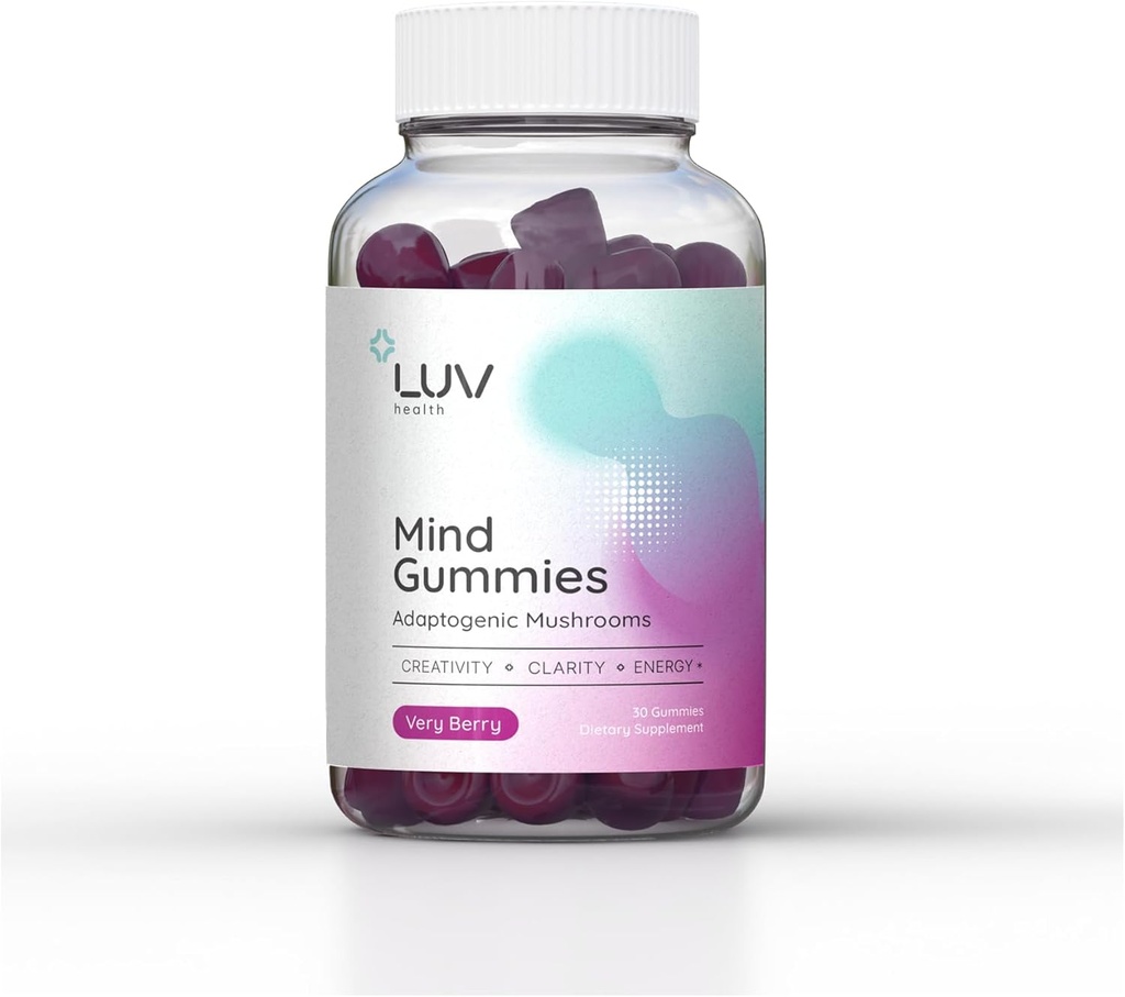 LUV health Mind Gummies – Συμπλήρωμα εγκεφάλου - Λειτουργικό Mushroom Gummies for Focus, Energy & Immune Support – Adaptogen Blend with Lion’s Mane, Cordyceps & Reishi – Vegan, Keto, Made in USA – 30ct