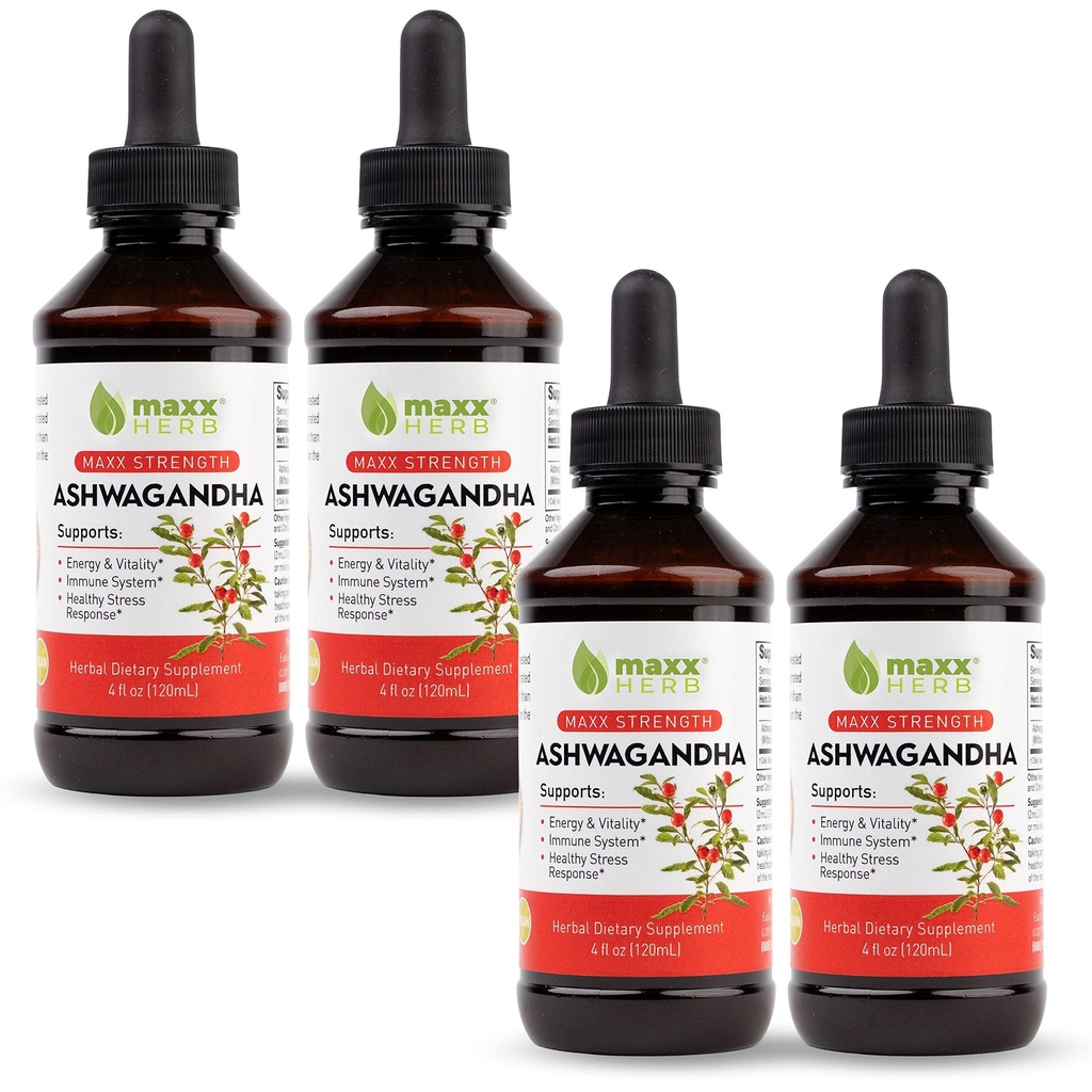 Maxx Herb Ashwagandha Extract - Max Strength Liquid Tincture Absorbs Capsules veya Toz Daha İyi - Stamina, Memory ve Immune Support - 4 Şişe, 4 Oz Her (240 Hizmet)
