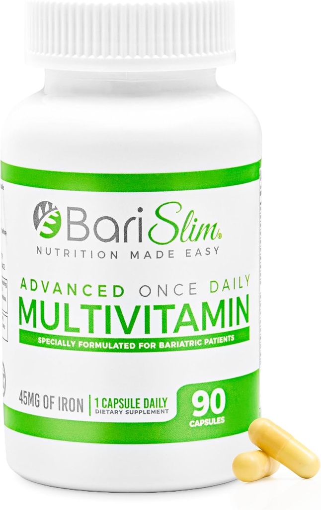 BariSlim Advanced Once Daily Bariatric Multivitamin Capsule - 45 mg of Iron - Bariatric Vitamin for Post Bariatric Surgery Including Gastric Bypass and Gastric Sleeve | 90 Day Supply