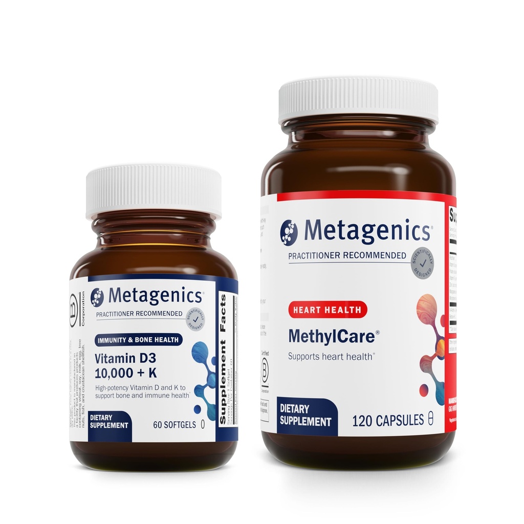 Μεταγονική Bundle - D3 10.000 + K & MethylCare - 60 Softgels της D3 για την Ανοσολογική Υποστήριξη, την Υγεία των Οστών & την Υγεία της Καρδιάς* - 120 Κάψουλες της MethylCare για την Ομοκυστεΐνη Μεταβολισμός & μεθυλίωση*