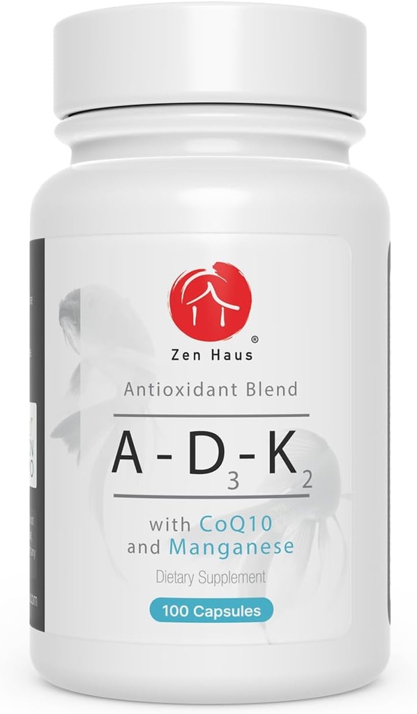 ADK Vitamin Supplement with Network Antioxidants - A, D3, K2 (MK-7 Non-Soy) and E with CoQ10 and Alpha Lipoic Acid - for Vision, Strong Bones and Teeth, and Immune Support - D3 5000 eu Complex