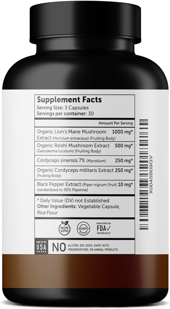Ultra6 Nutrition Organic Lions Mane Capsules - Lions Mane Supplement with Reishi, and Cordyceps - Ανοσοποιητική Υγεία & Γνωστικό Συμπλήρωμα για Ενήλικες (90 Veggie Κάψουλες)