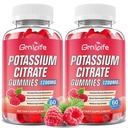 2 Συσκευασία Κάλιο Κιτρικό Gummies Citrate, Υψηλή Gummies συμπλήρωμα κάλιο 1200mg Πόδι στήριξης Cramps & μυϊκή υγεία, Κάλιο Gummies για ενήλικες & παιδιά, Vegan, Raspberry Γεύση 120 κόμης