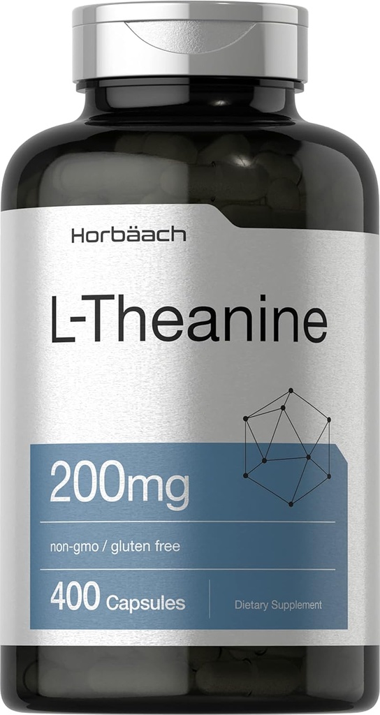Horbäach L Theanine | 200 mg | 400 Capsules | Değer Boyutu | Non-GMO, Gluten Free Supplement Supplement