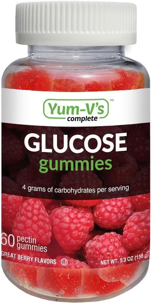 YUM-V'S Glucose Gummies – Hızlı Glucose Chewable Gummies – Great Tasting – Gluten Free, Vegan, Non-GMO – Berry Natural Flavor – 60 Chewable Gummy for Yetişkinler & Kids