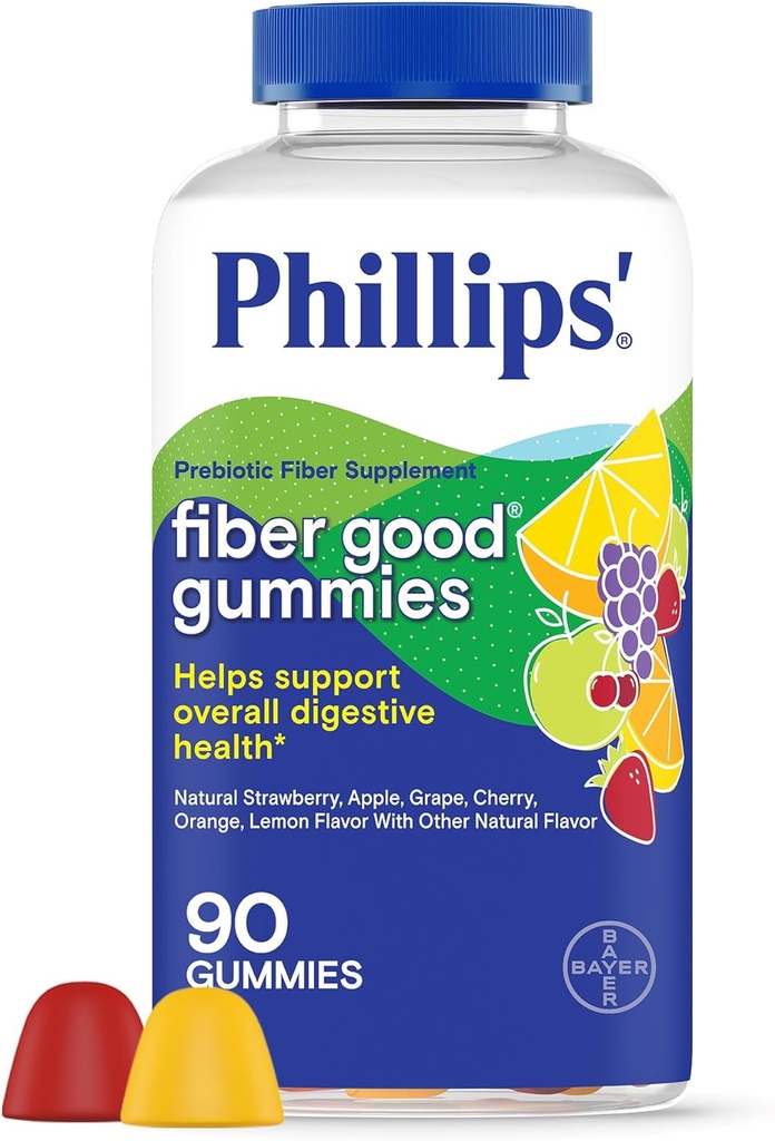 Ίνες Phillips’ Good Gummies, Συμπλήρωμα με Ινουλίνη για Ενήλικες και Παιδιά, Καρπός Γεύσης Καθημερινή Gummies, 4g Προβιοτικής Ίνας ανά υπηρεσία, 90 Count