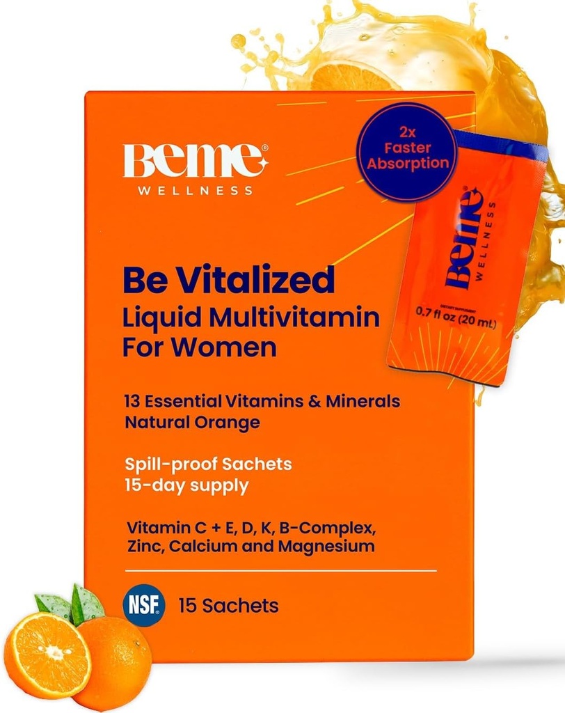 Kadınlar için Sıvı Çokvitaminler - Gelişmiş Sıvı Teslimat Sistemi 13 Vitamin ve 4 Mineral - Çayr & Go Sachets, Non-GMO, Orange Flavor (15 Sachets)
