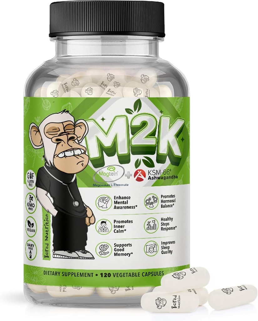 Bored Beslenme M2K: Magtein L-threonate & Ashwagandha Supplement - 1500 mg Magtein, 300 mg KSM-66, Plus 200mg Magnezyum KSM-66