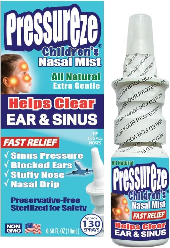 Basınçlı Tüm Doğal Ön Lisanslı - Çocuklar için Hızlı Yardım Nasal Mix - Sinus Allergies & Congestion | 130 Sprey, 18 ml