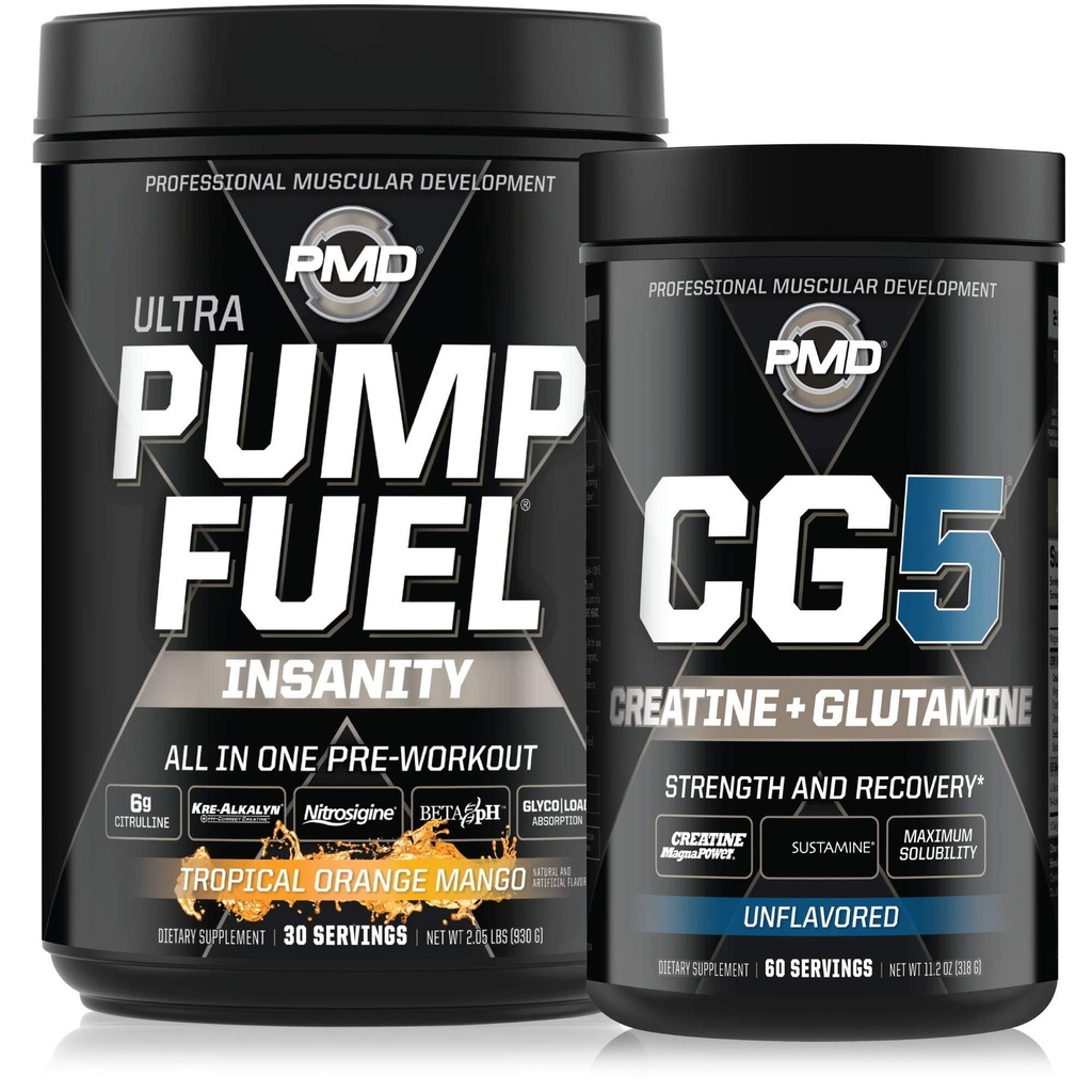 PMD Sports Ultra Pump Insan Yakıtlığı - Pre Workout - Tropikal Orange Mango (30 Hizmet) Spor CG5 Ortak ve L-Glutamine Toz (60 Hizmet)