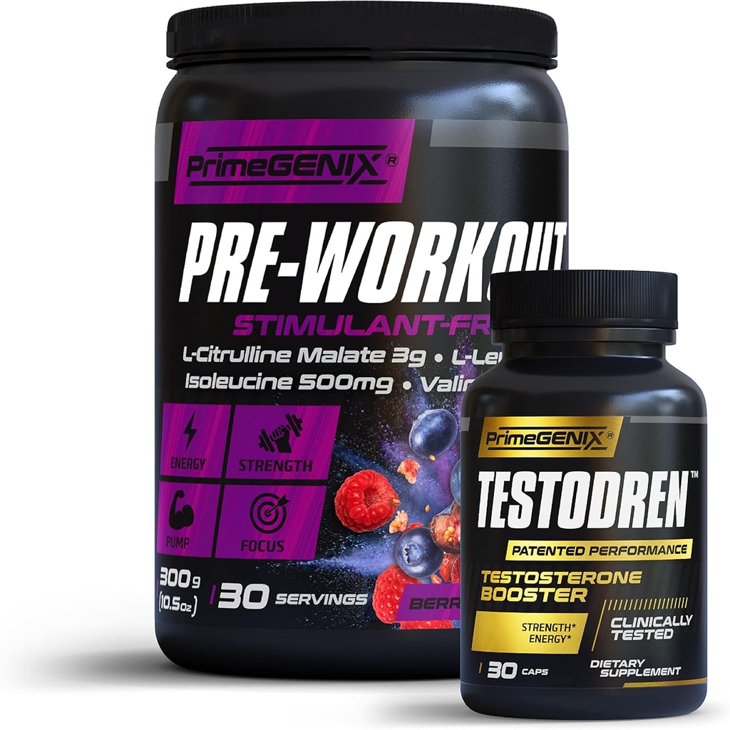 Peak Performance Stack | Testodren & Stimulant Free Pre-Workout Sche | Egzersiz Enhancing | improve Energy | Made in USA