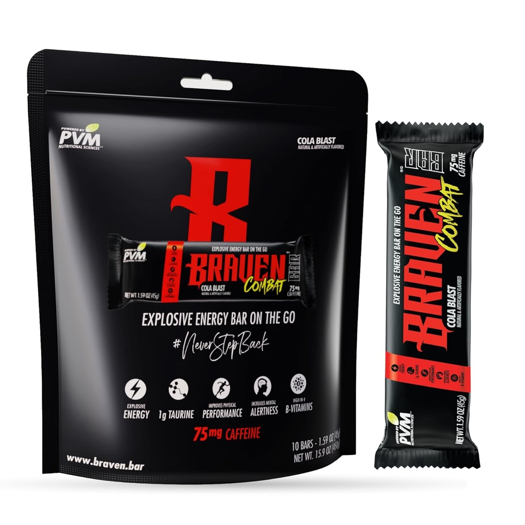 Braven Combat Cola Blast Energy Bars with Caffeine (1.59 oz, 10 Paket) – 75 mg Caffeine – Gluten Free Energy Snacks – Enerji Chews with Caffeine – Alternatif to Energy Chews with Caffeine