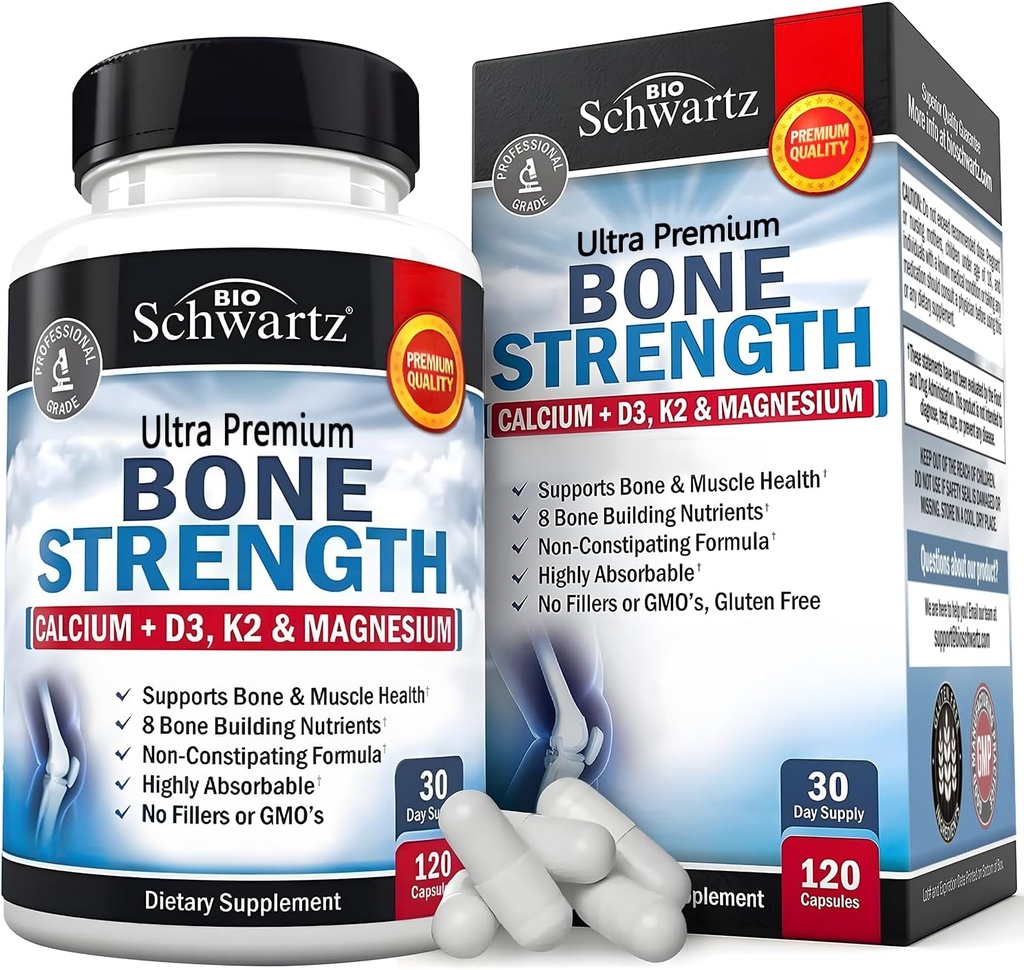 BioSchwartz Bone Strength Supplement - Cent Non-Constipating Bone Health Supplement for Women & Men with 9-in-1 Kompleksi ile 9-in-1 Kompleks - 3rd Parti Test Edildi - 1 Ay