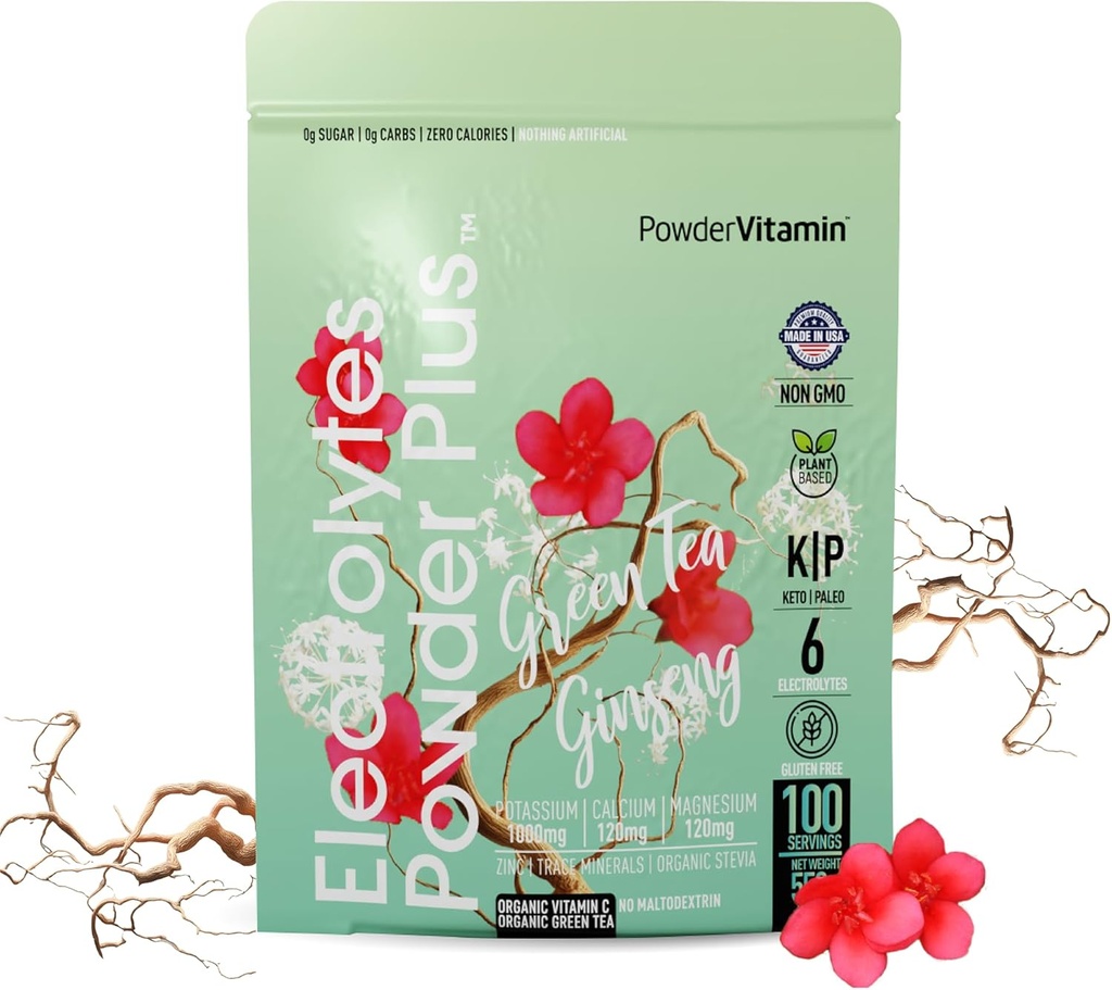 TozVitamin Electrolytes Toz Plus (100 Hizmet) Yeşil Çay BTC Elektrolyte Toz Keto, Sugar Free, Pink Himalaya Salt,1000 mg Pyum,150mg, 150 mg Toz, 150 mg, Hydration Toz Toz Toz,150 mg