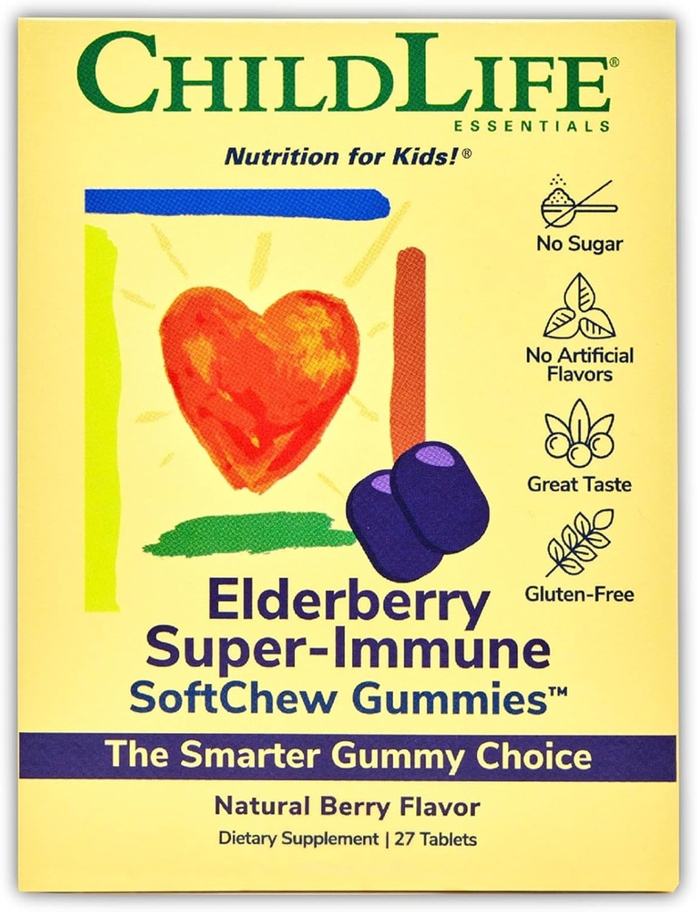 ÇOCUKLIFE ESSENTIALS Elderberry Super-Immune SoftChew Gummies for Kids - Immune Support with Vitamin C & Vitamin D3, Elder Immune Supplement for Bebekler, Toddler & Çocuklar - Berry, 27 Softchews