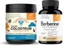 Sandhu's Pure Bovine Colostrum Powder Supplement for Humans & Berberine HCL Supplement 500mg per Capsule| Supports Immune, Gut, Muscle & Healthy Energy Levels| Non-GMO