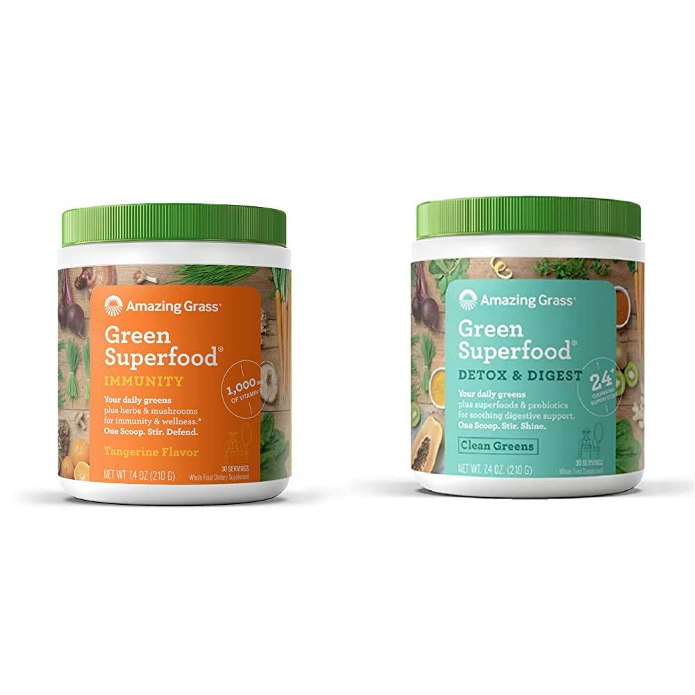 Amazing Grass Greens Blend Superfood σκόνη για ανοσοποιητική υποστήριξη + Ditox & Digest