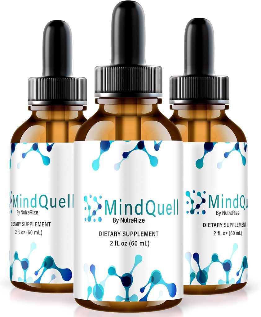 NutraRize (πακέτο των 3 MindQuell σταγόνες, Όλα-Φυσική Φόρμουλα Υποστήριξης, Premium συμπλήρωμα για την υποστήριξη της εστίασης και συγκέντρωσης, επίσημη κριτική μυαλό Quell Gotas (90 εξυπηρετούν)